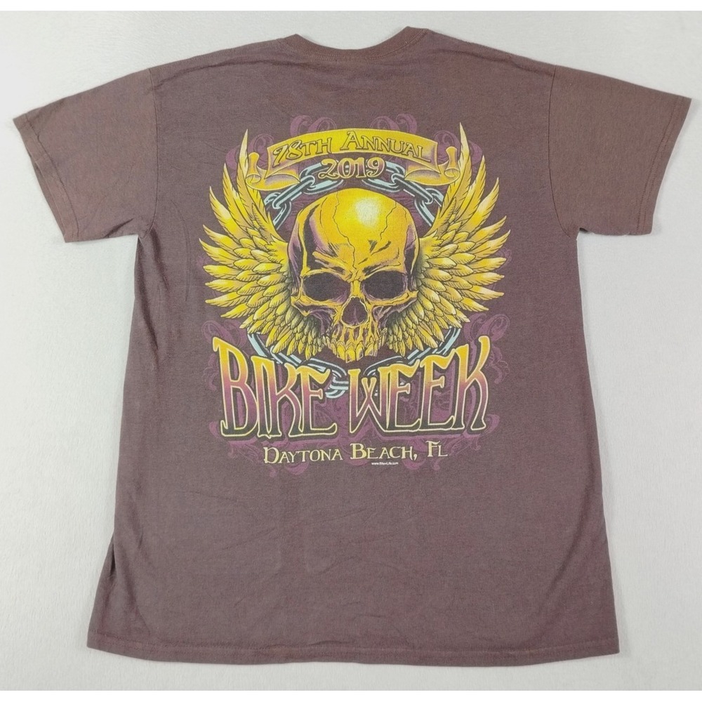 Gildan Bike Week Daytona Beach Shirt Mens Medium Brown Skull Graphic Moto Grunge